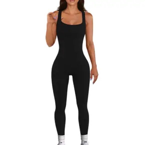 NWT Solid Black Color Seamless Ribbed Fitted Style Body Jumpsuit - Picture 7 of 11